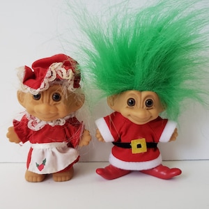 Vintage Russ Christmas Troll Dolls, Christmas Carolers, White Hair, Green Hair, 3&quot; Trolls, Christmas Couple, Santa, Mrs Claus