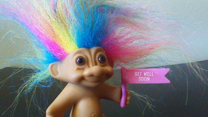 Vintage Russ Troll Doll Get Well Soon Rainbow Hair Trolls Etsy
