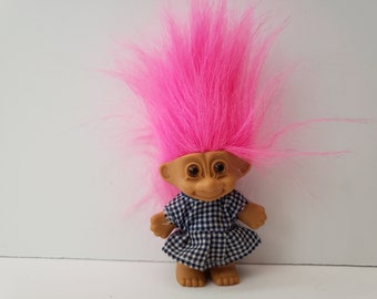 Vintage Russ Berrie Troll Doll, 3" Tolls, Good Luck Troll Doll, Pink Hair