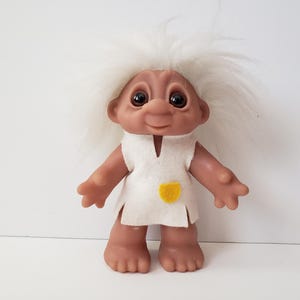 Vintage Dam Troll Doll, Thomas Dam, White Hair, 7&quot; Trolls, 1988, Made In Denmark, Felt Clothes