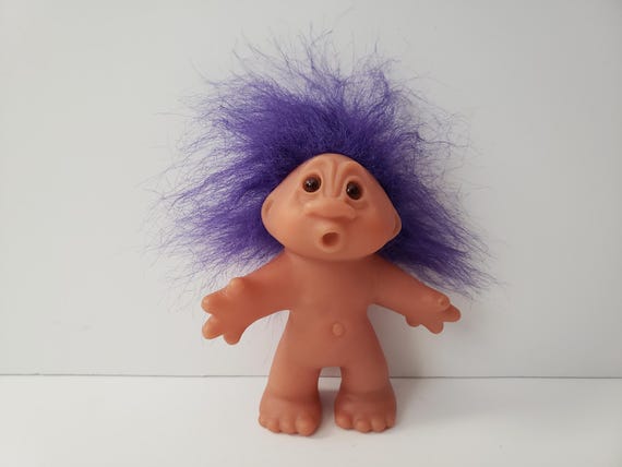 Vintage Dam Troll Doll, Grandpa Troll, Original Purple Hair,