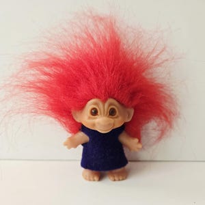 Vintage Dam Troll Doll, Red Hair, Original Felt Clothes, 3&quot; Trolls