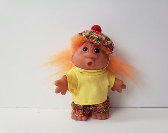 Vintage Dam Troll Doll, Orange Hair, Original Clothes, 5" Trolls