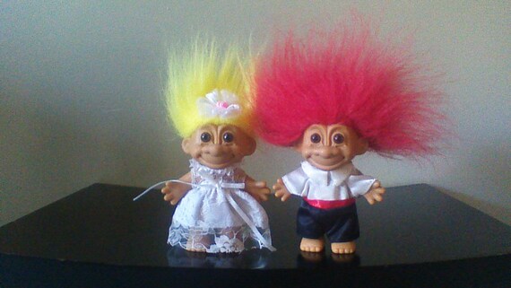 bride and groom troll dolls