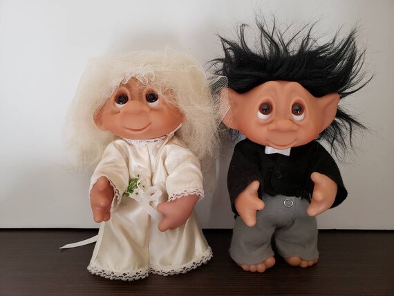 bride and groom troll dolls