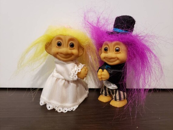 Vintage Wedding Troll Dolls Bride and 