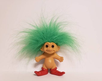 Vintage Russ Troll Doll Christmas Elf Green Hair Trolls 3"