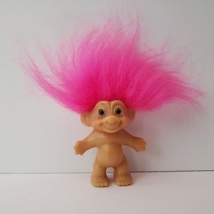 Vintage Troll Doll, Unmarked, Custom, Pink Hair, Purple Eyes, 2.5" Trolls, 1960s, 60s Troll Made In Denmark, Possible Dam Scandia House