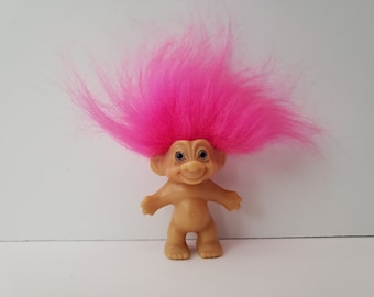 Vintage Troll Doll, Unmarked, Custom, Pink Hair, Purple Eyes, 2.5" Trolls, 1960s, 60s Troll Made In Denmark, Possible Dam Scandia House