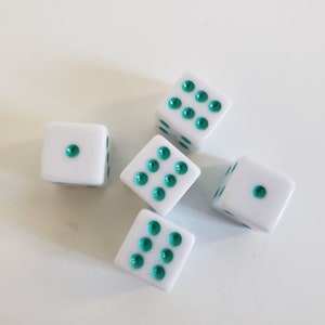Lot of White and Turquoise Dice, Rainbow Colored Solid Dice, 16mm Extra Board Game Pieces, Crafts Fun Gift Unique Present