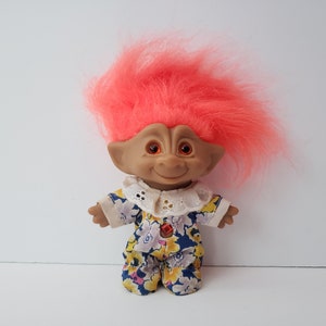 Vintage Treasure Troll Doll, Orange Hair, Orange Diamond Jewel, Orange Eyes, 5" Trolls, Ace Novelty