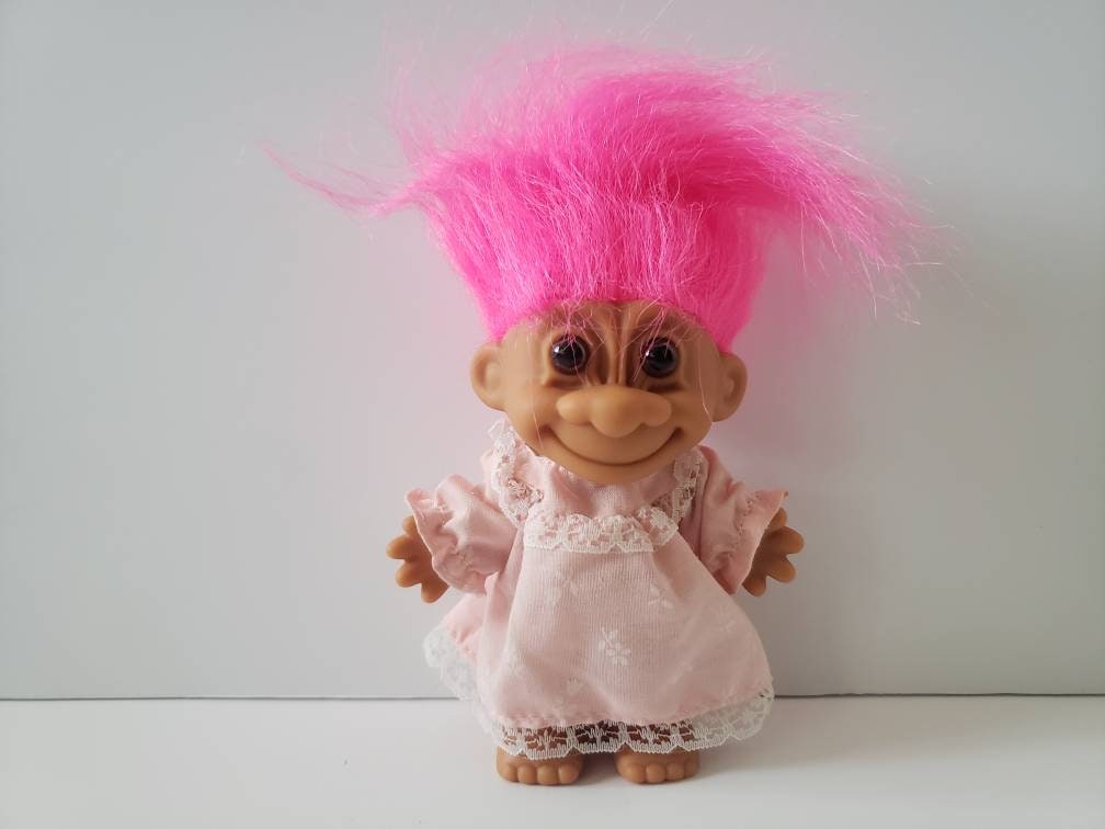 ヴィンテージ ラス トロール人形：ピンク髪のおばあちゃんトロール、5