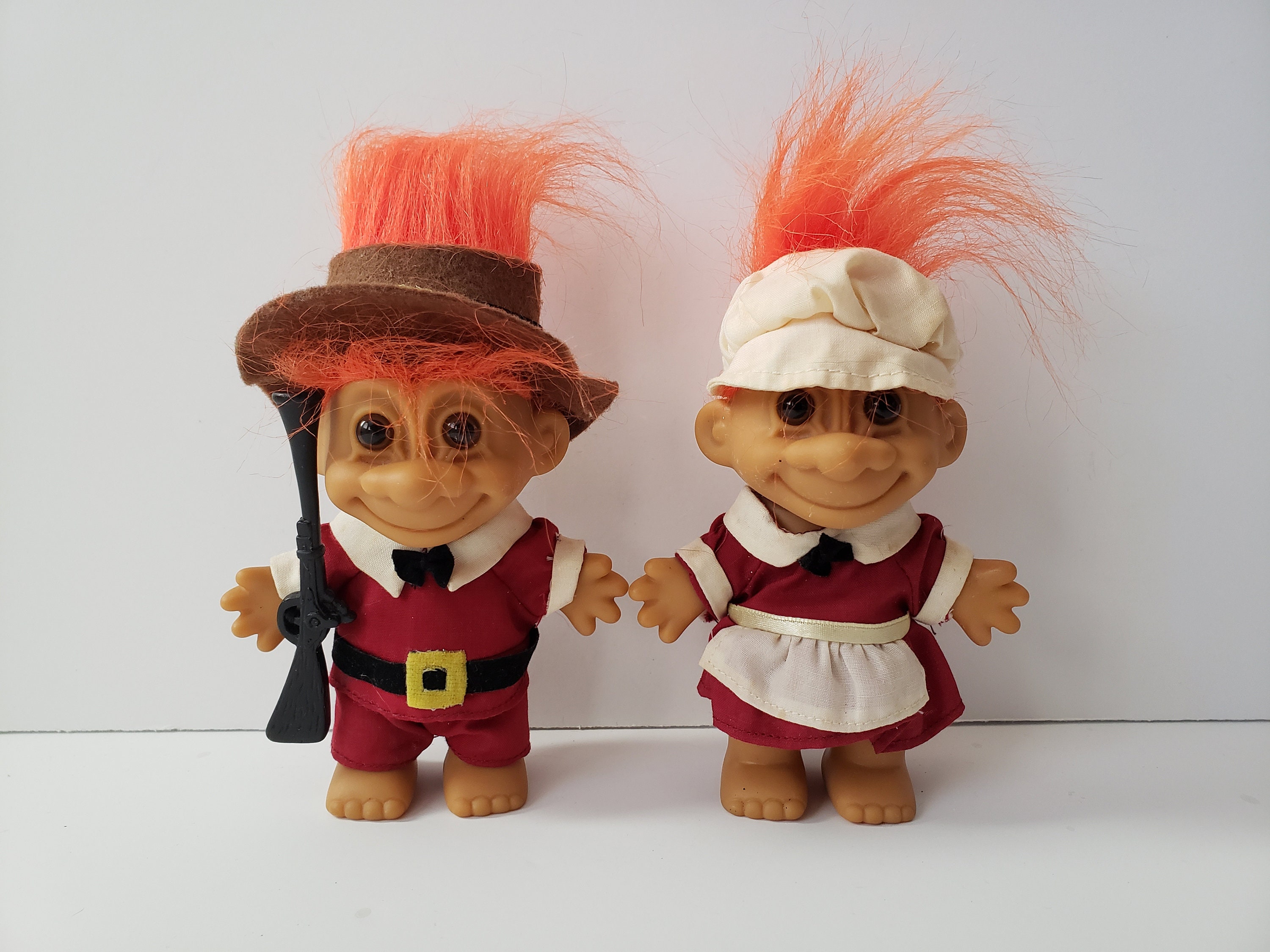 Thanksgiving Troll, Vintage Russ Troll Doll, Thanksgiving Pilgrim Boy,  Orange Hair Trolls 8