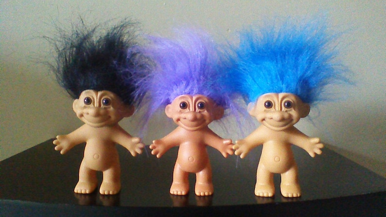 Vintage Russ Troll Dolls, BEST SELLER, 5 Naked Trolls, Yellow Orange Pink Red Purple Green Blue Gray White Peach Teal Rainbow hair image 7