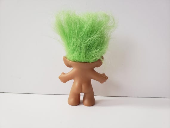 Vintage Ace Novelty Treasure Troll Doll, Green Hair, Green