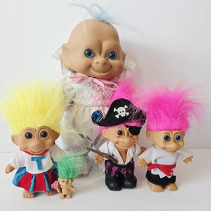 Lot Vintage Troll-Puppen, Regenbogen-Haare, Mini-Trolle, Dam-Trolle, Schatz-Trolle, Russ-Trolle