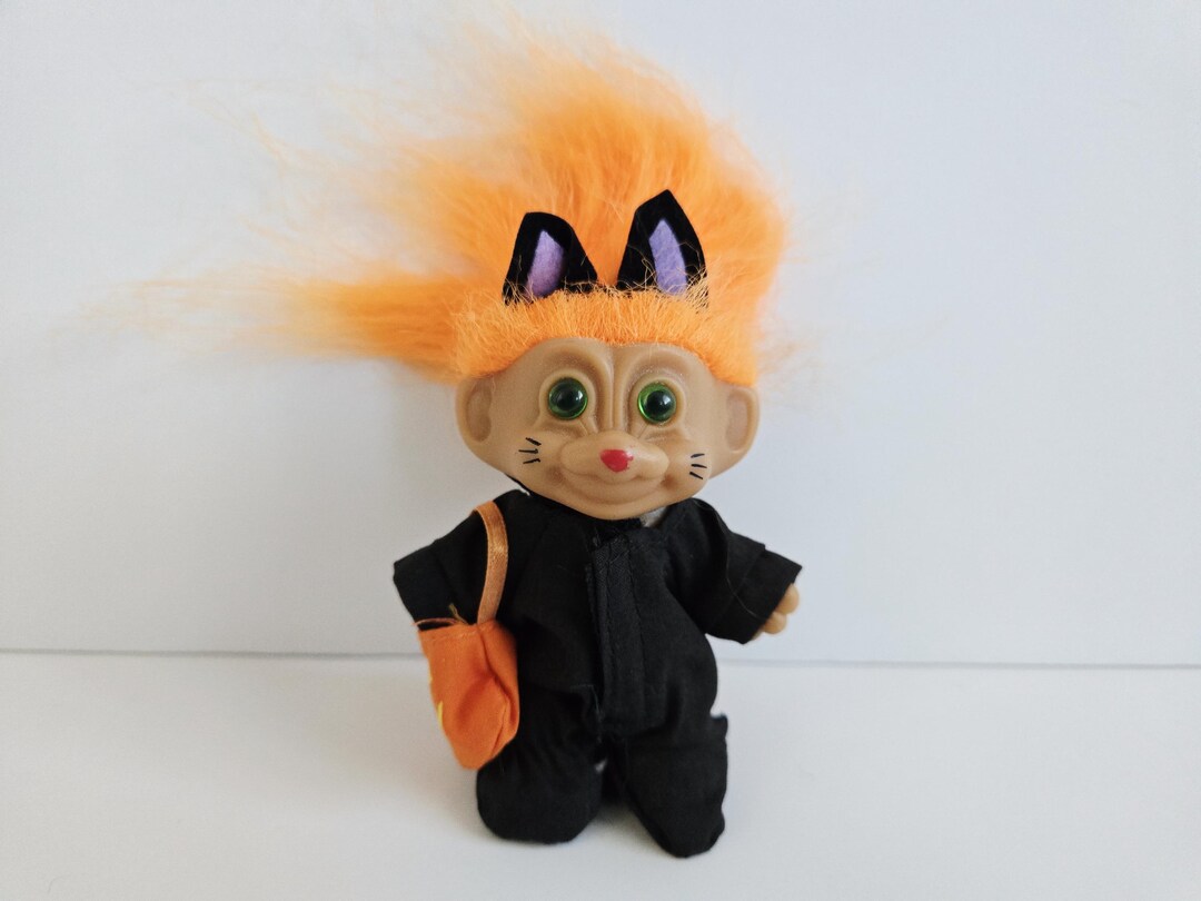 Vintage Russ Troll Doll Halloween Kitty Cat Costume, Orange Hair Trolls ...