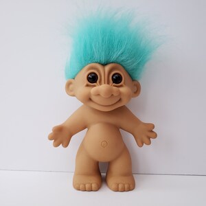 Vintage Russ Troll Doll, Turquoise Hair, Large 8" Troll