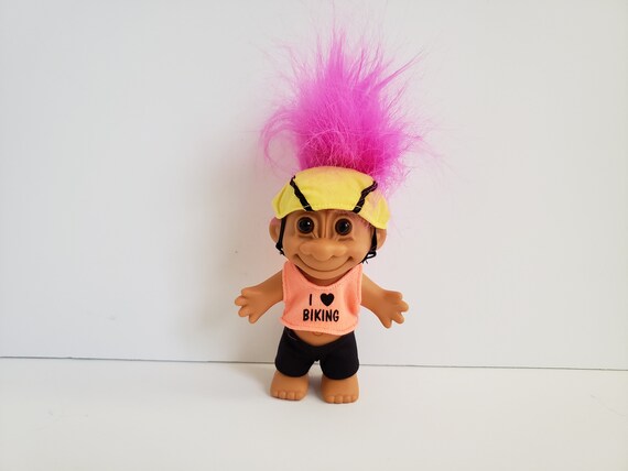 Vintage Russ Troll Doll I Love Biking Purple Hair Trolls 5 Cycling Gift Cyclist Present