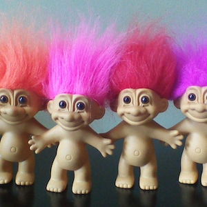 Vintage Russ Troll Dolls, BEST SELLER, 5 Naked Trolls, Yellow Orange Pink Red Purple Green Blue Gray White Peach Teal Rainbow hair image 3