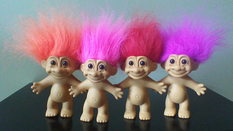 Vintage Russ Troll Dolls, BEST SELLER, 5 Naked Trolls, Yellow Orange Pink Red Purple Green Blue Gray White Peach Teal Rainbow hair image 3