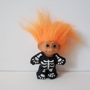 Vintage Russ Troll Doll Halloween Skeleton Troll Doll Orange Hair 3&quot; Trolls