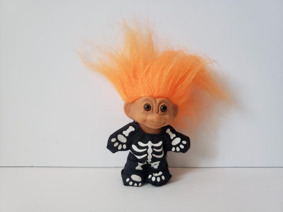 Vintage Russ Troll Doll Halloween Skeleton Troll Doll Orange Hair