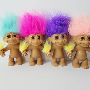 Vintage Russ Troll Dolls, 5" Naked Trolls, Rainbow Hair, Choose Pink, Purple, Peach, Teal