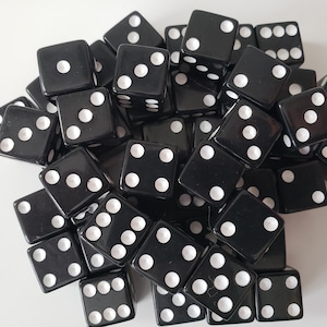Lot of Black Dice, 16mm Solid Dice, Extra Board Game Pieces, Crafts Fun Gift Unique Present
