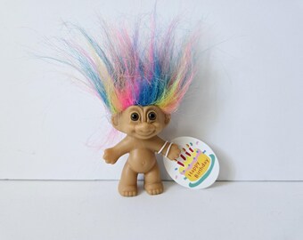 Vintage Russ Troll Doll Rainbow Hair Good Luck Trolls 3 NWT NEW With Tag Happy Birthday