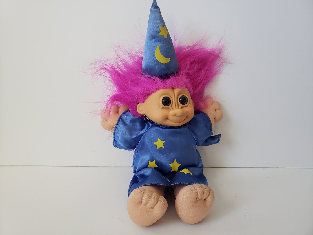 Vintage Russ Troll Doll, Magic Wizard, Purple Hair, 9