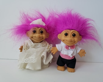 Vintage Troll Bride and Groom 2 Wedding Trolls Russ Berrie Unique Fun ...
