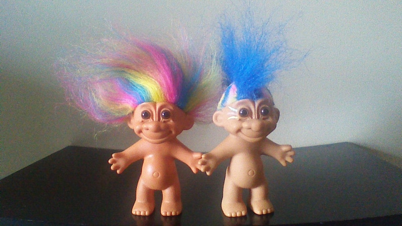 Vintage Russ Troll Dolls, BEST SELLER, 5 Naked Trolls, Yellow Orange Pink Red Purple Green Blue Gray White Peach Teal Rainbow hair image 8