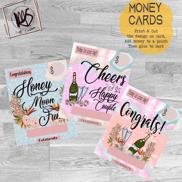 Money Cards, Gifts, wedding, celebration, Printable, Download, stationary, PNG, Sublimation, Print and cut, Gift card holder, married,