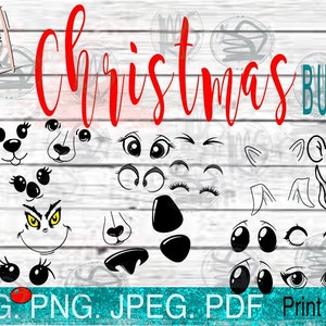 Cute Animal Faces, snowman, eyes, ears, australian, baubles, christmas, rudolph, svg, vinyl craft image 1