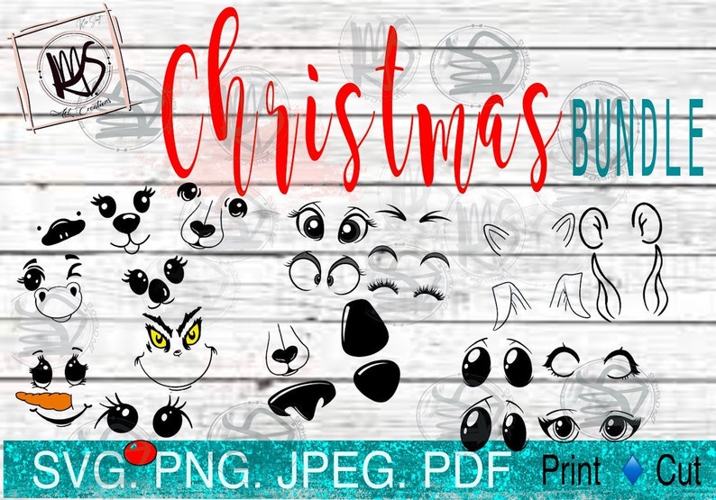 Cute Animal Faces, snowman, eyes, ears, australian, baubles, christmas, rudolph, svg, vinyl craft image 1