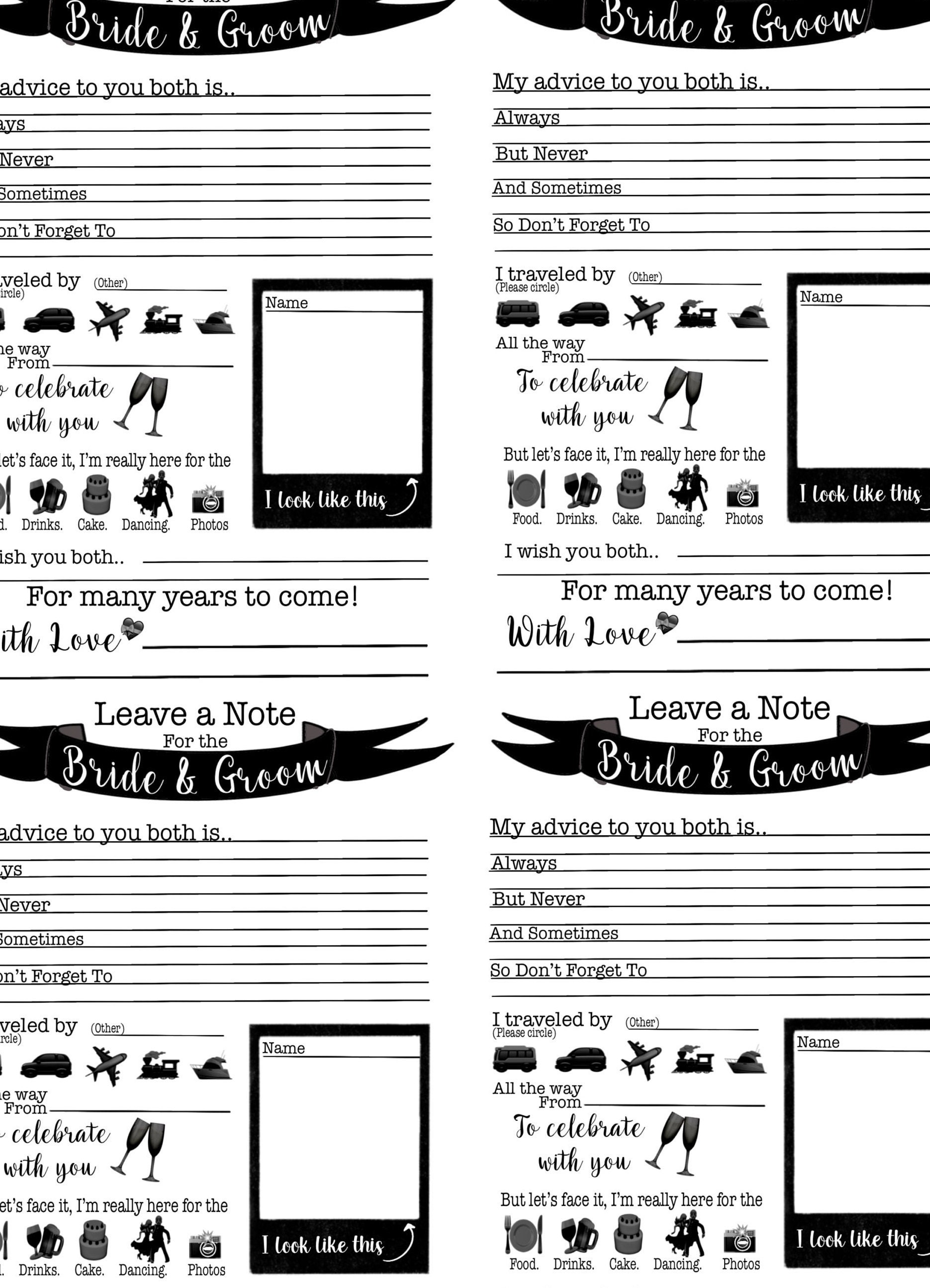 Leave a Note for the Bride and Groom, Wedding Guest Note Cards ...