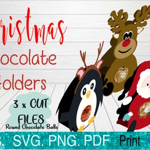 Porta chocolates SVG, kinder, reno, santa, pingüino, navidad, rudolph, artesanía de vinilo, impresión y corte, Descarga digital