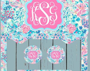 blue and Pink Floral Car Tag, Monogrammed License Plate, Personalized License Plate Frame, Monogram Car Coasters, Gift for her