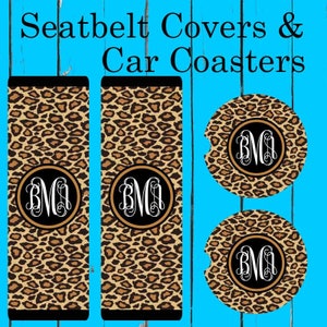 Personalized Car Coaster, Monogrammed Seat belt cover, shoulder belt cover, Cheetah Print Pattern, Gift for women, License Plate Frame
