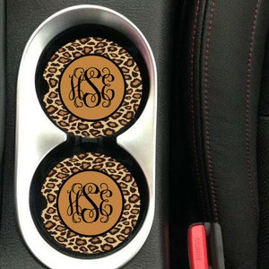 Car Coaster Monogrammed,Personalized Car Coaster,Monogram Car Coaster, Cheetah Print, His and Her Gifts Party Gifts Cup Holder Coaster.