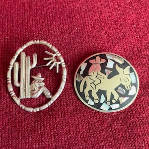 MEXICAN SILVER: Two Vintage Iconic Mexican Scenes Pin Pendant