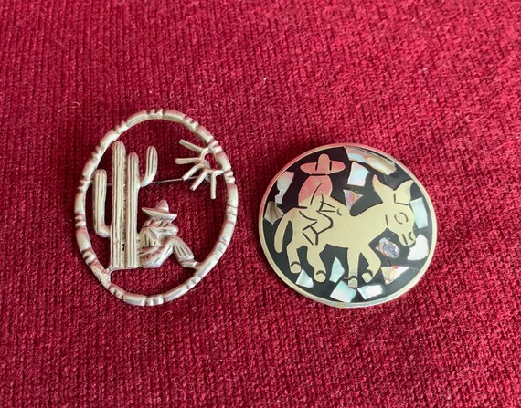 MEXICAN SILVER: Two Vintage Iconic Mexican Scenes Pin Pendant