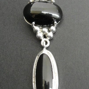 Vintage Taxco Black Onyx Dangle Mexico Sterling 925 Silver Pendant
