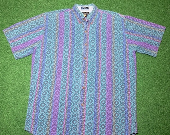 Vintage 90s Chaps Polo Ralph Lauren Button Up Shirt, Short Sleeve Rainbow Medium