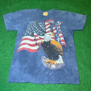 90s The Mountain Tie Dye Bald Eagle American Flag t-shirt rare vintage large