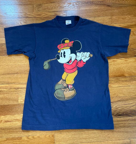 90s Mickey Mouse Golfing T-shirt Rare Disney Medium Hipster Golf