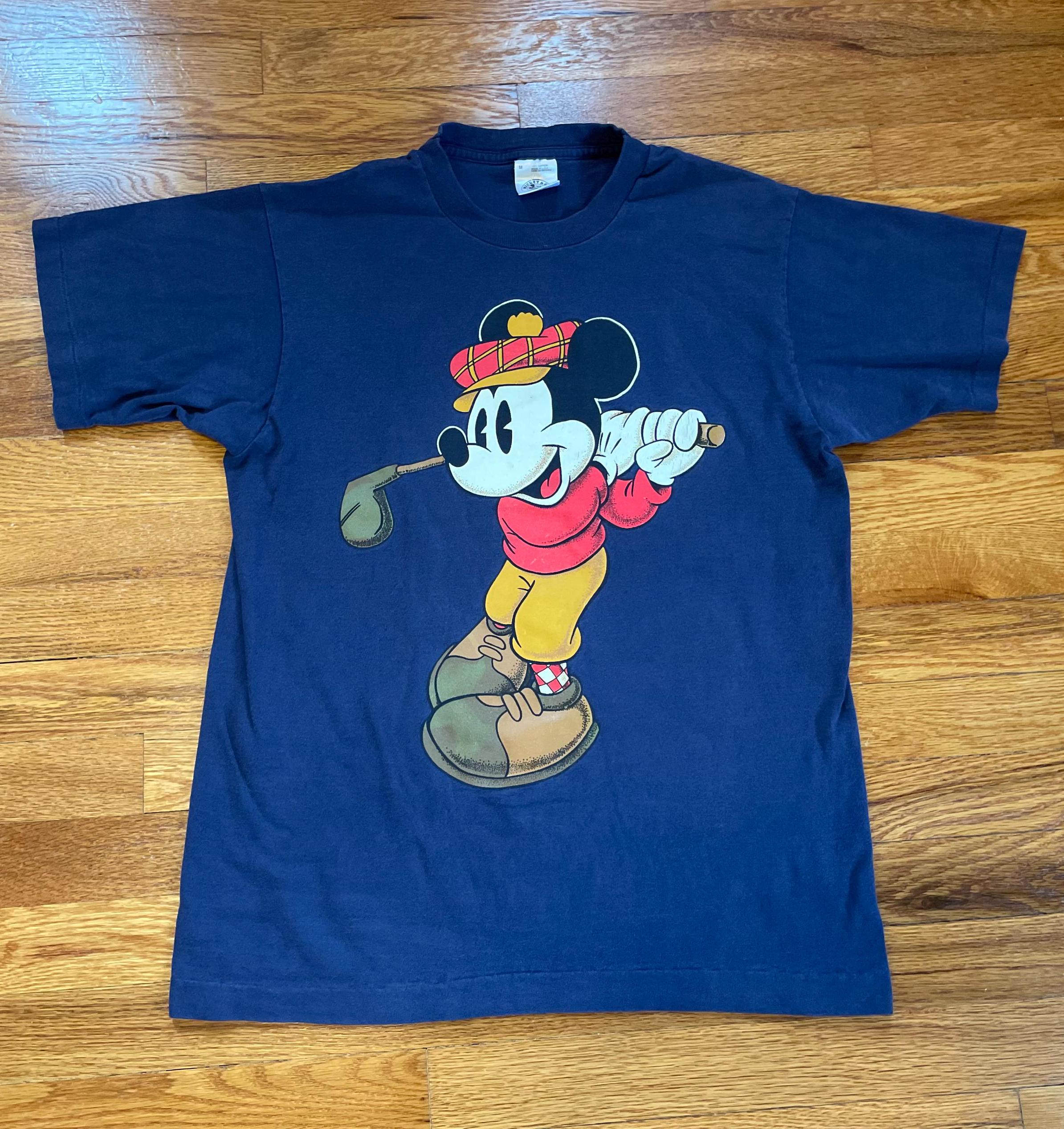made in usa 80s〜90s Mickey Golf Tee 90s Mickey Mouse Golfing T-shirt Rare Disney Medium Hipster Golf