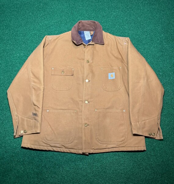 Vintage 90s Carhartt Chore Jacket Coat, Workwear, Flannel Lined XL