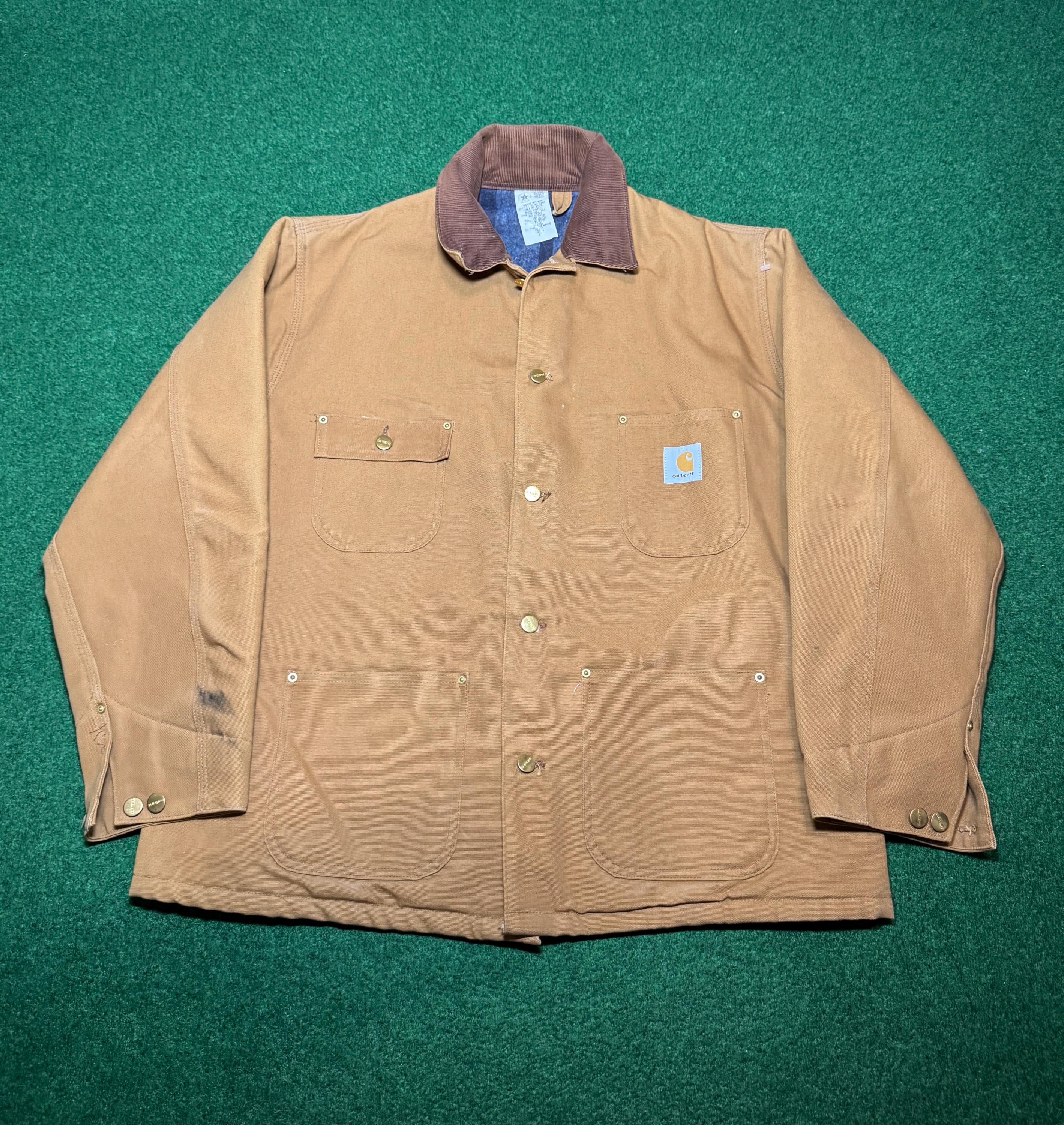 ジャケット・アウター 90s CARHARTT Chore coat Vintage 90s Carhartt Chore Jacket Coat, Workwear, Flannel Lined XL